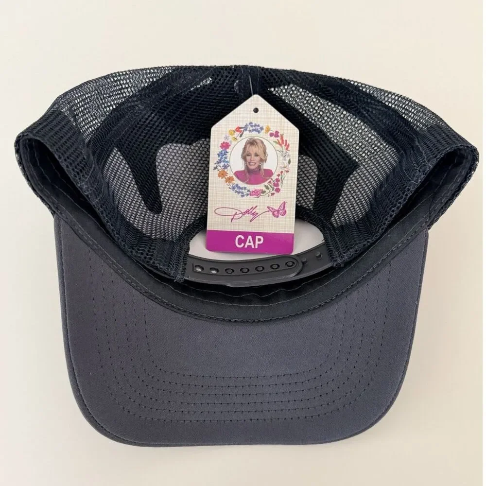 NWT Dolly Parton Trucker Hat Charcoal Gray Pink Logo Country Western Snapback